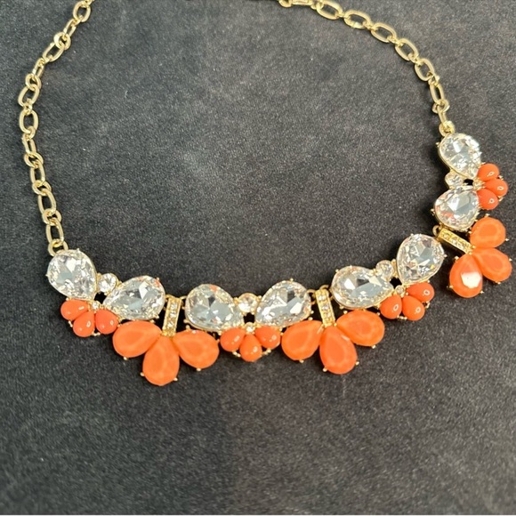 Francesca's Peach Rhinestones and Gold Chain Statement Necklace - Picture 3 of 4